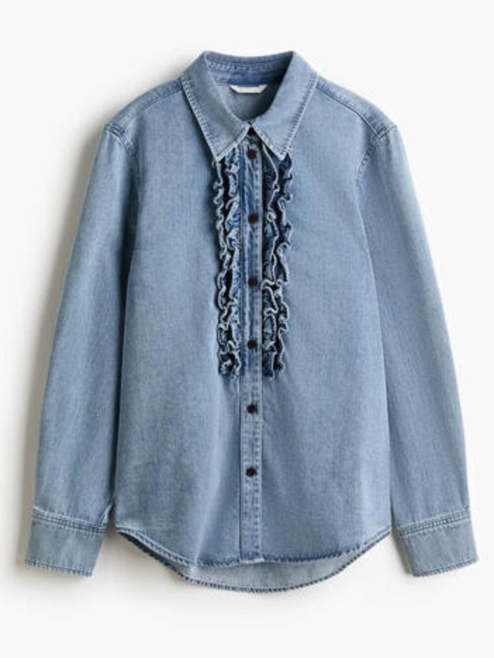 H&M Ruffle-Trimmed Denim Shirt, size S, NWT
